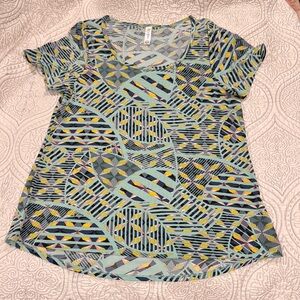 LuLaRoe Blue and Yellow Graphic Short Sleeve Tee